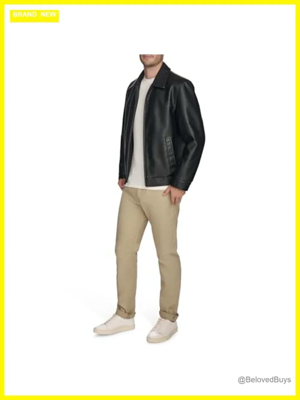 Faux Leather Jacket, Men's, Long Sleeve, Quilted Silhouette, Zip Front